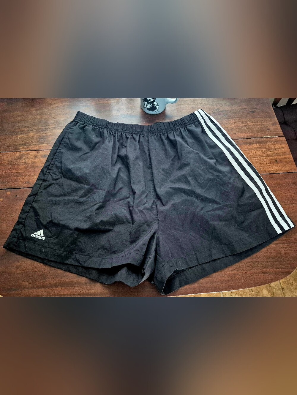 Vintage Adidas Unisex Black White 3 Stripe Shorts with Pocket -XL